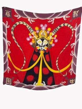 Vintage Chinese Opera Mask 100% Silk Scarf 42” Square Multicolor print